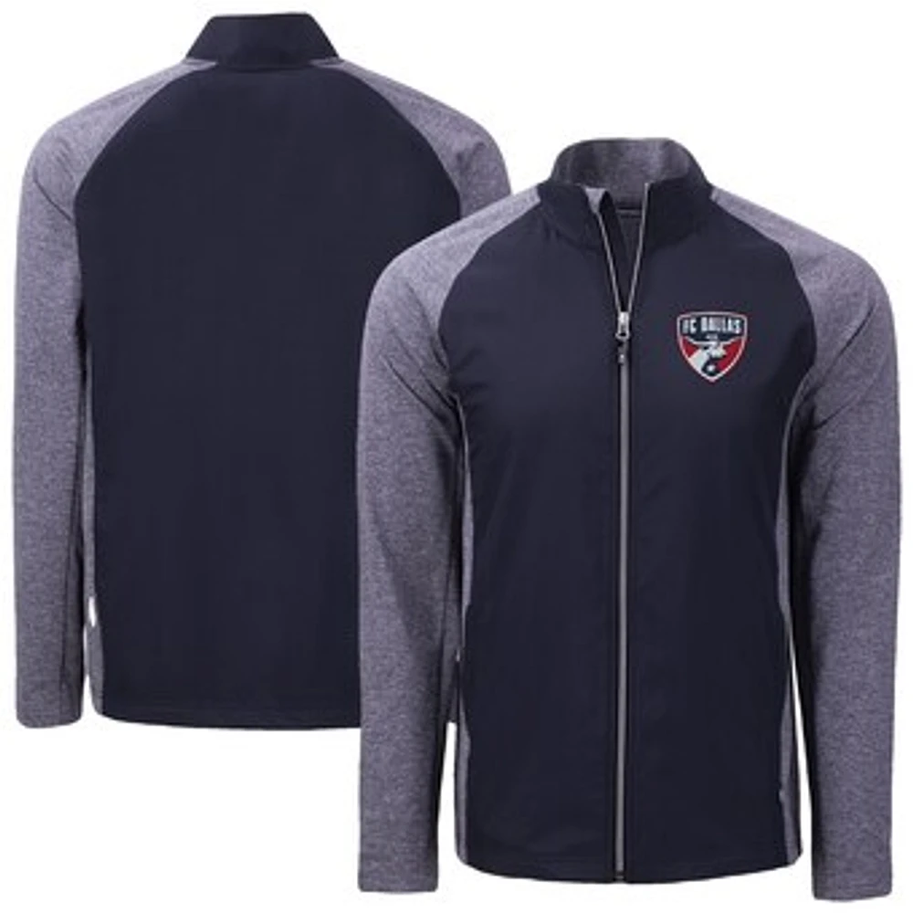 Men's Cutter & Buck Heather Navy FC Dallas Adapt Eco Knit Hybrid Recycled Full-Zip Jacket