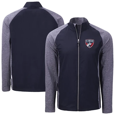 Men's Cutter & Buck Heather Navy FC Dallas Adapt Eco Knit Hybrid Recycled Full-Zip Jacket