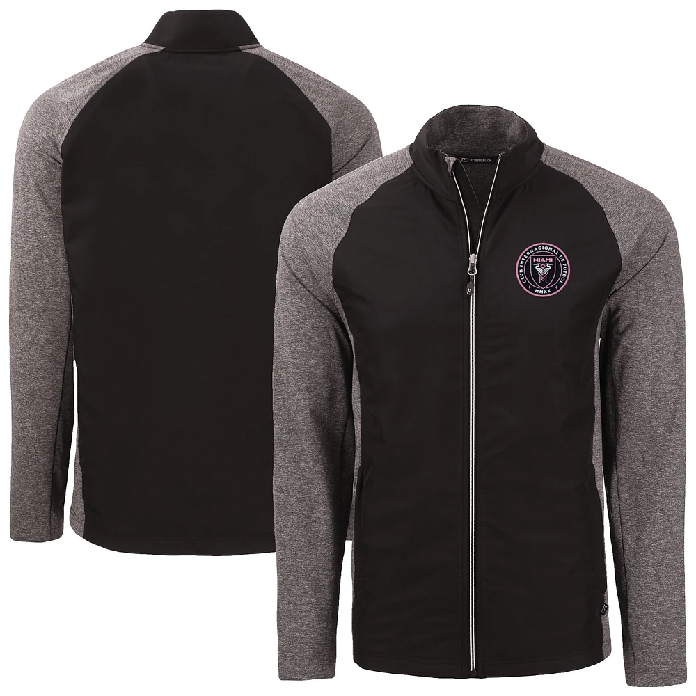 Men's Cutter & Buck Heather Black Inter Miami CF Adapt Eco Knit Hybrid Recycled Full-Zip Jacket