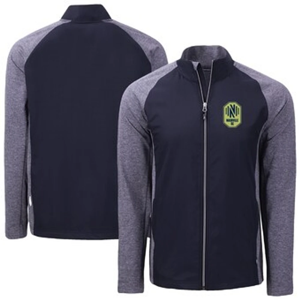Men's Cutter & Buck Heather Navy Nashville SC Adapt Eco Knit Hybrid Recycled Full-Zip Jacket