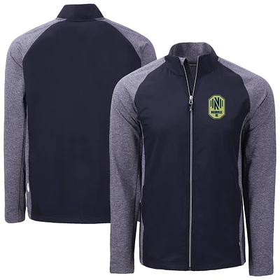 Men's Cutter & Buck Heather Navy Nashville SC Adapt Eco Knit Hybrid Recycled Full-Zip Jacket