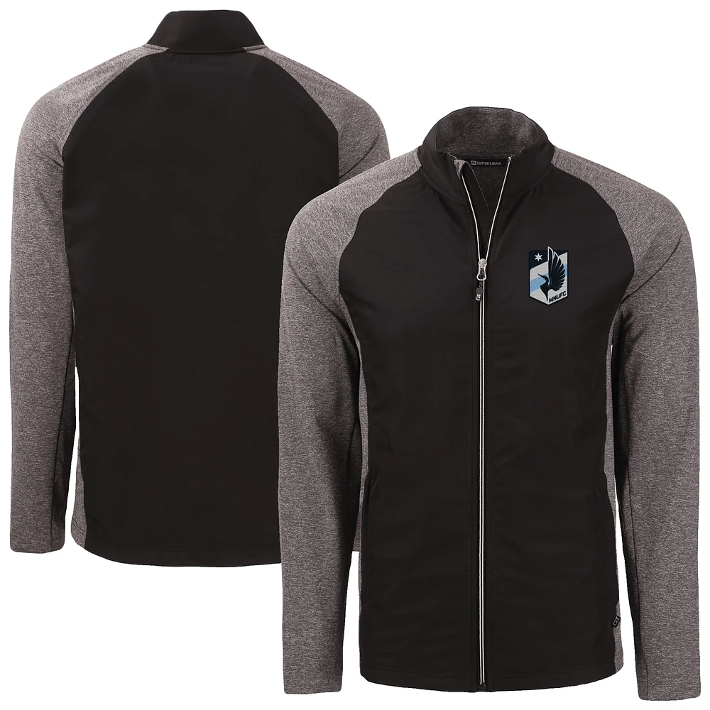 Men's Cutter & Buck Heather Black Minnesota United FC Big Tall Adapt Eco Knit Hybrid Recycled Full-Zip Jacket