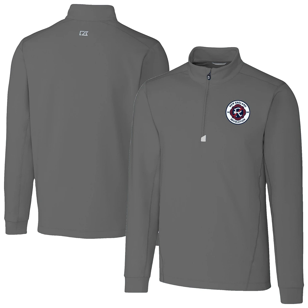 Men's Cutter & Buck Gray New England Revolution Traverse Stretch Eco Quarter-Zip Pullover Top