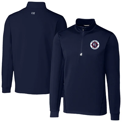 Men's Cutter & Buck Navy New England Revolution Traverse Stretch Eco Quarter-Zip Pullover Top