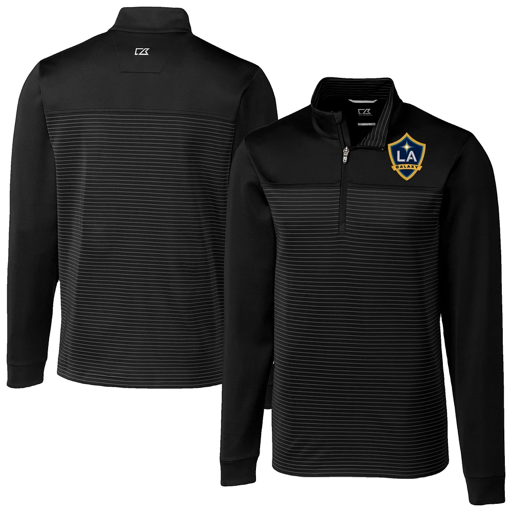 Men's Cutter & Buck Black LA Galaxy Big Tall Traverse Stretch Eco Stripe Quarter-Zip Pullover