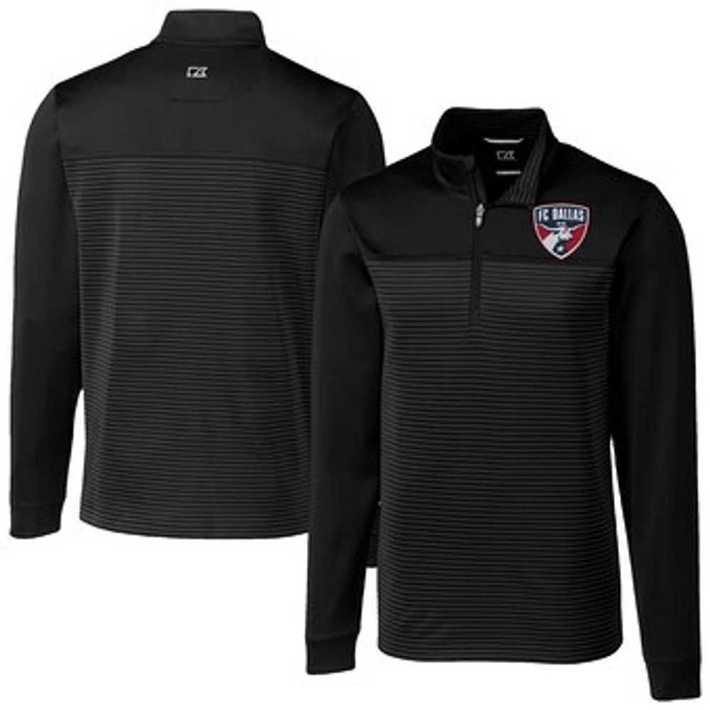 Men's Cutter & Buck Black FC Dallas Big Tall Traverse Stretch Eco Stripe Quarter-Zip Pullover