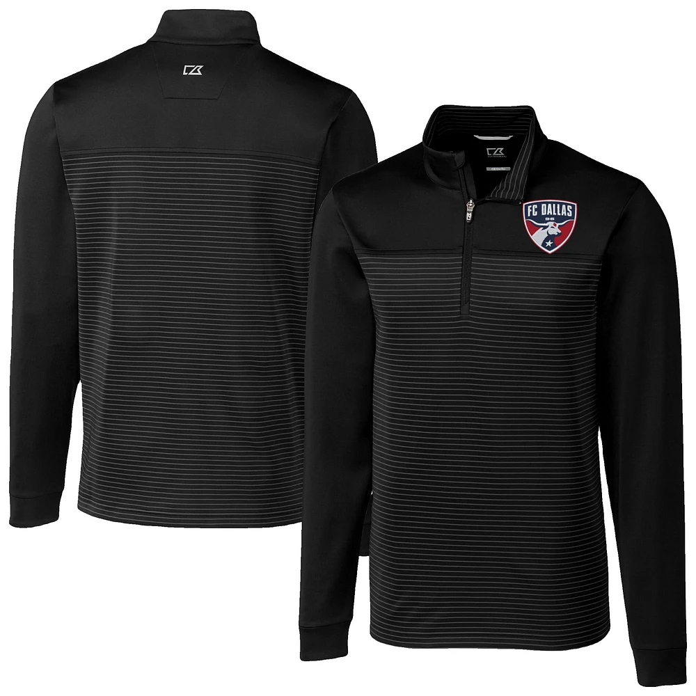 Men's Cutter & Buck Black FC Dallas Big Tall Traverse Stretch Eco Stripe Quarter-Zip Pullover