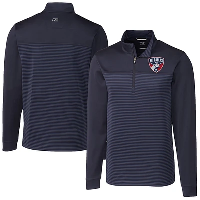 Men's Cutter & Buck Navy FC Dallas Big Tall Traverse Stretch Eco Stripe Quarter-Zip Pullover