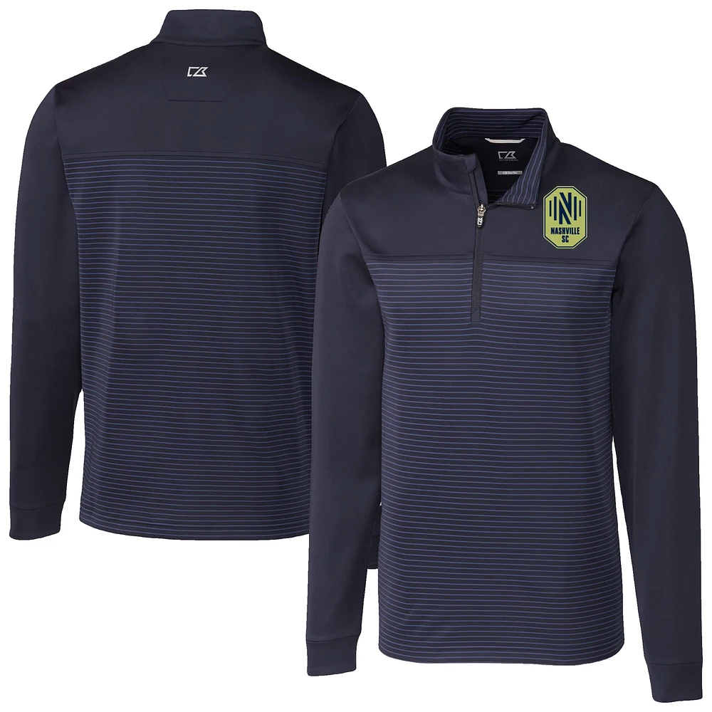 Men's Cutter & Buck Navy Nashville SC Big Tall Traverse Stretch Eco Stripe Quarter-Zip Pullover