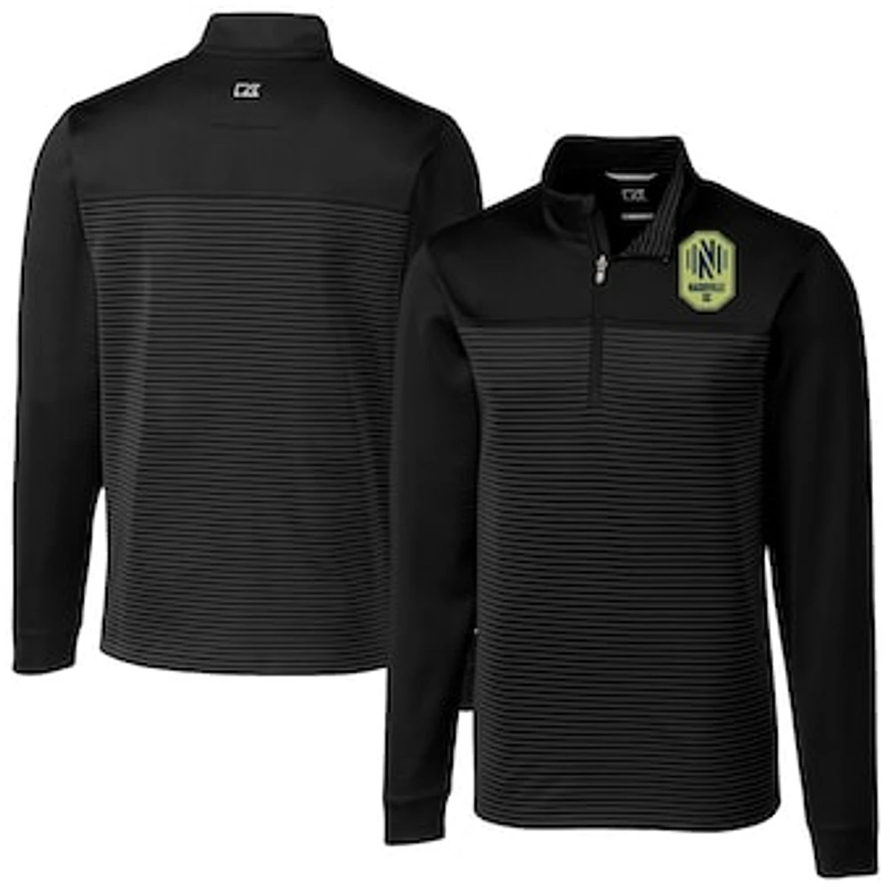 Men's Cutter & Buck Black Nashville SC Big Tall Traverse Stretch Eco Stripe Quarter-Zip Pullover