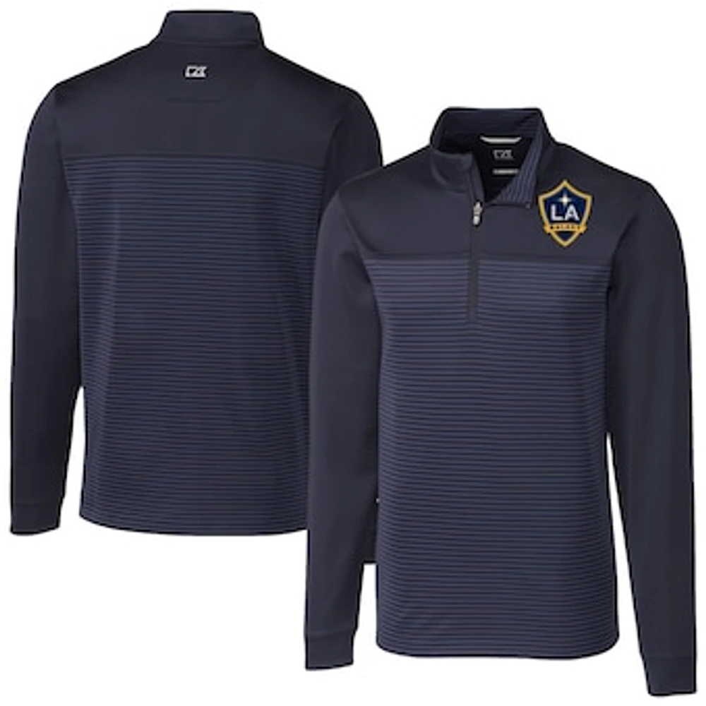 Men's Cutter & Buck Navy LA Galaxy Big Tall Traverse Stretch Eco Stripe Quarter-Zip Pullover