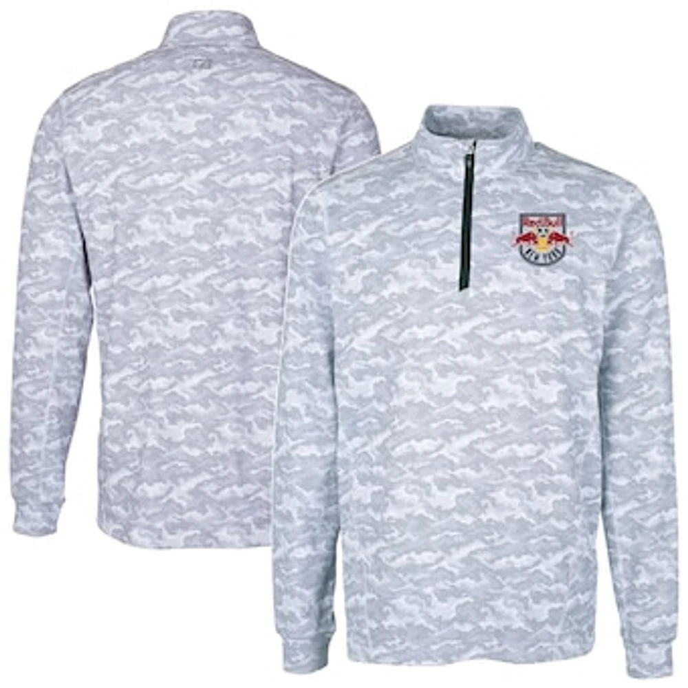 Men's Cutter & Buck Charcoal New York Red Bulls Big Tall Traverse Stretch Eco Camo Print Quarter-Zip Pullover Top