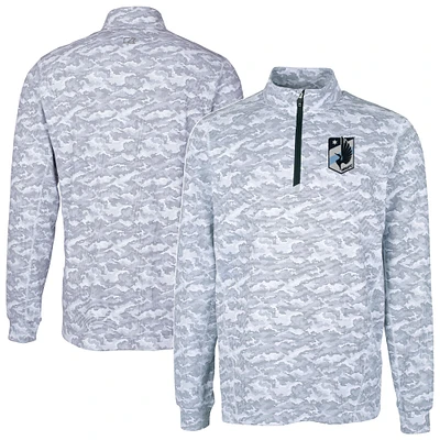 Men's Cutter & Buck Charcoal Minnesota United FC Big Tall Traverse Stretch Eco Camo Print Quarter-Zip Pullover Top