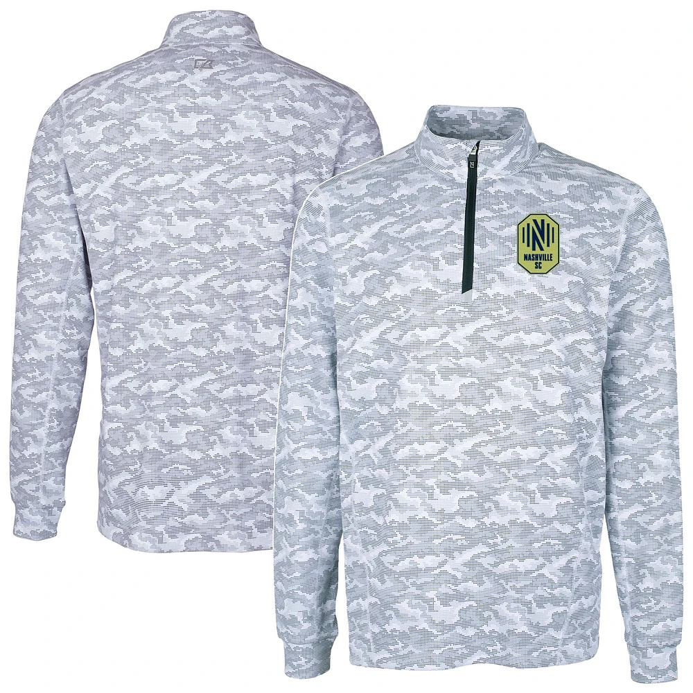 Men's Cutter & Buck Charcoal Nashville SC Big Tall Traverse Stretch Eco Camo Print Quarter-Zip Pullover Top