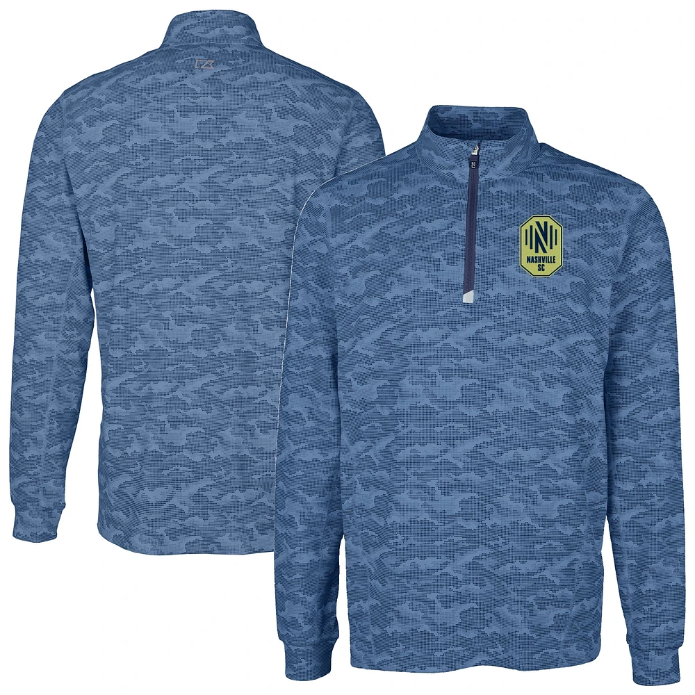 Men's Cutter & Buck Navy Nashville SC Big Tall Traverse Stretch Eco Camo Print Quarter-Zip Pullover Top