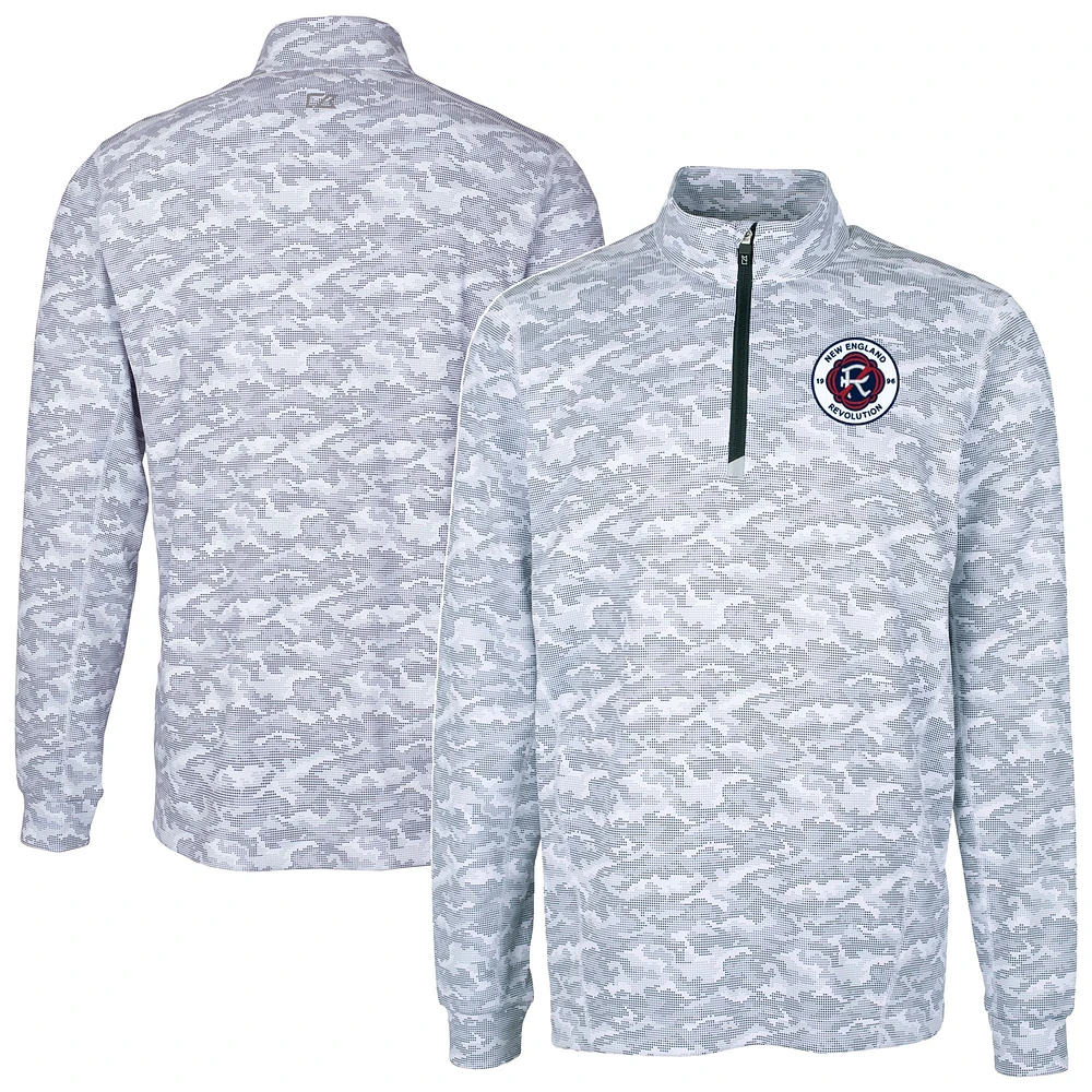 Men's Cutter & Buck Charcoal New England Revolution Big Tall Traverse Stretch Eco Camo Print Quarter-Zip Pullover Top
