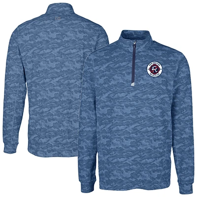Men's Cutter & Buck Navy New England Revolution Big Tall Traverse Stretch Eco Camo Print Quarter-Zip Pullover Top