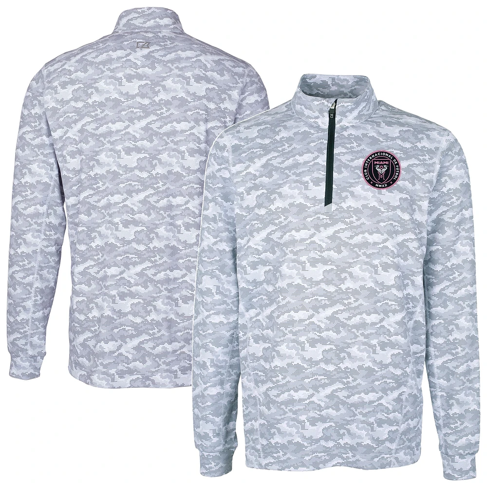 Men's Cutter & Buck Charcoal Inter Miami CF Big Tall Traverse Stretch Eco Camo Print Quarter-Zip Pullover Top