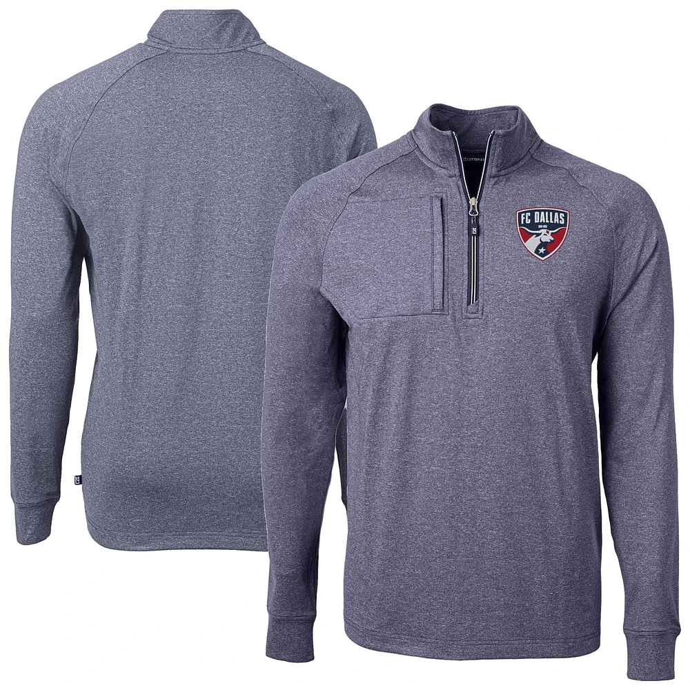 Men's Cutter & Buck Heather Navy FC Dallas Big Tall Adapt Eco Knit Quarter-Zip Top
