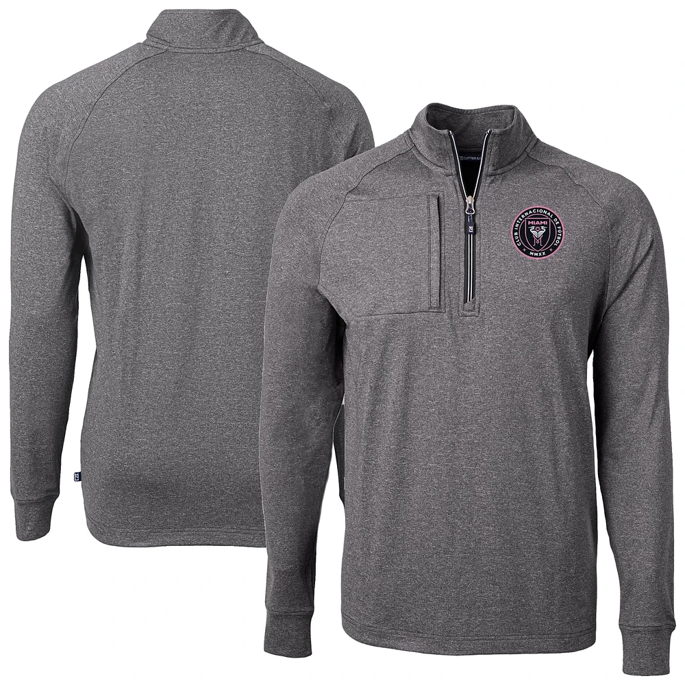 Men's Cutter & Buck Heather Inter Miami CF Big Tall Adapt Eco Knit Quarter-Zip Top