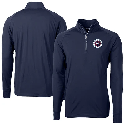Men's Cutter & Buck Navy New England Revolution Big Tall Adapt Eco Knit Stretch Recycled Quarter-Zip Pullover