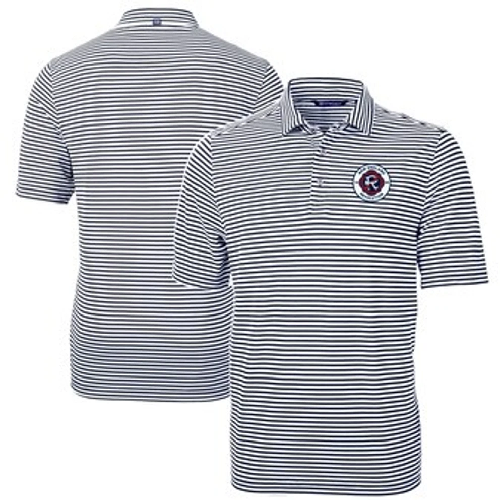 Men's Cutter & Buck Navy New England Revolution Big Tall Virtue Eco Pique Stripe Recycled Polo