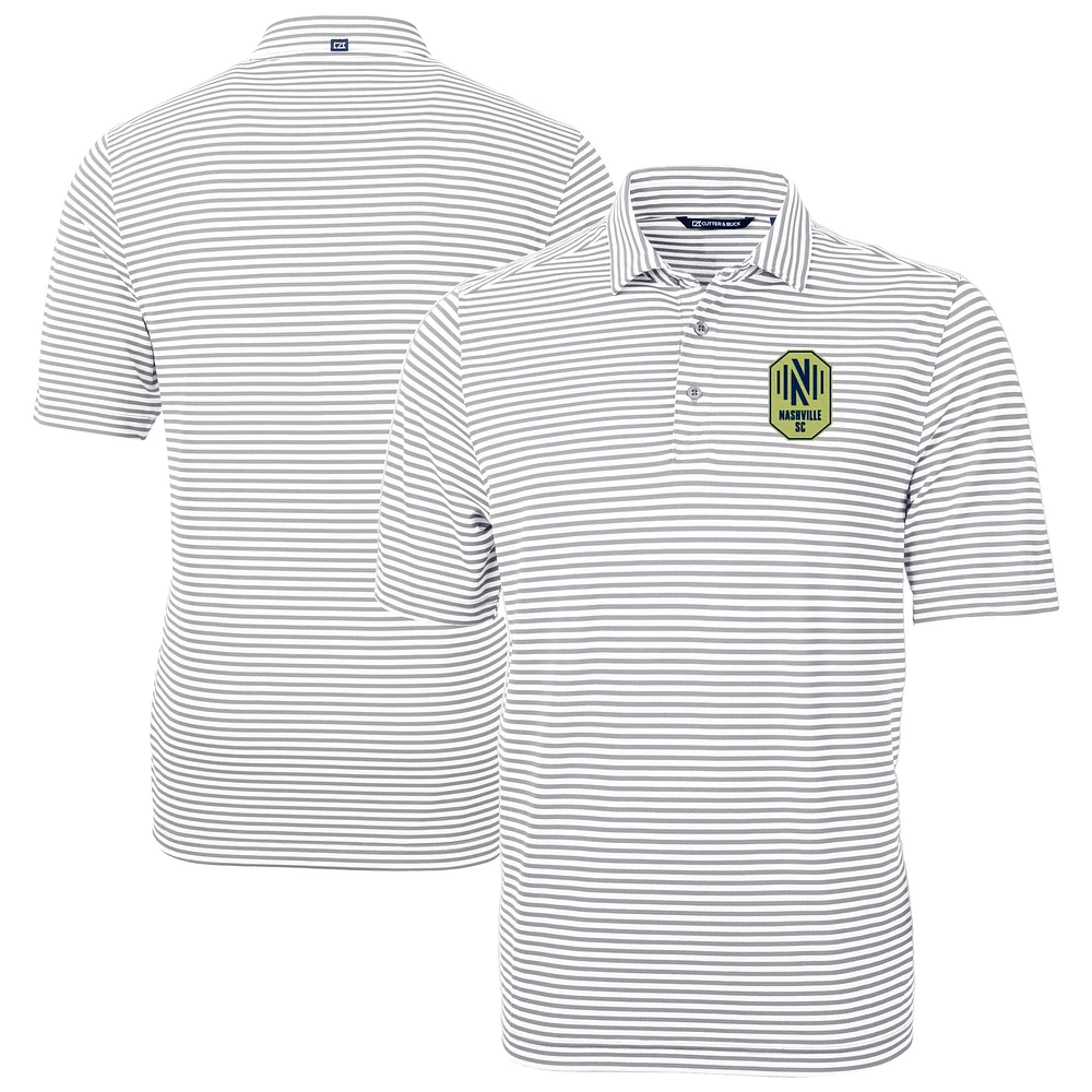 Men's Cutter & Buck Gray Nashville SC Big Tall Virtue Eco Pique Stripe Recycled Polo