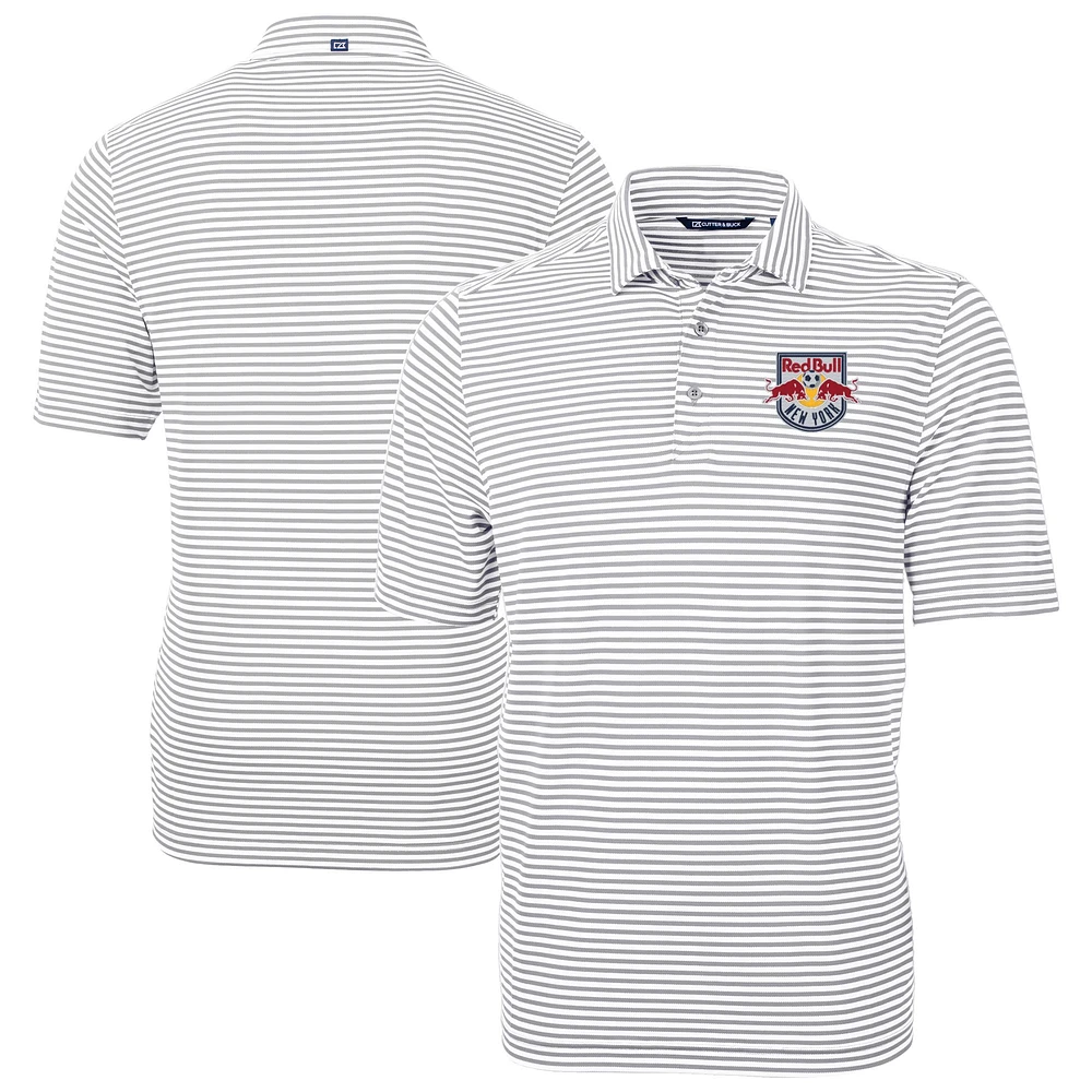 Men's Cutter & Buck Gray New York Red Bulls Big Tall Virtue Eco Pique Stripe Recycled Polo