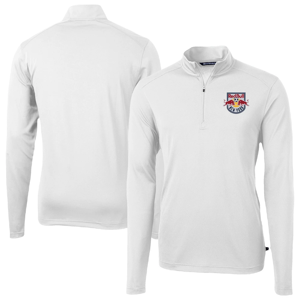 Men's Cutter & Buck White New York Red Bulls Big Tall Virtue Eco Pique Recycled Quarter-Zip Pullover Top