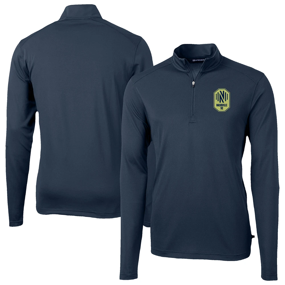 Men's Cutter & Buck Navy Nashville SC Big Tall Virtue Eco Pique Recycled Quarter-Zip Pullover Top