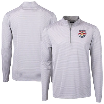 Men's Cutter & Buck Gray New York Red Bulls Big Tall Virtue Eco Pique Micro Stripe Recycled Quarter-Zip