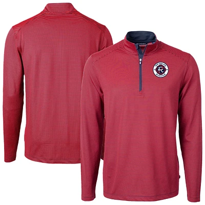 Men's Cutter & Buck New England Revolution Big Tall Virtue Eco Pique Micro Stripe Recycled Quarter-Zip