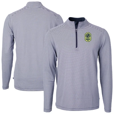 Men's Cutter & Buck Navy Nashville SC Big Tall Virtue Eco Pique Micro Stripe Recycled Quarter-Zip