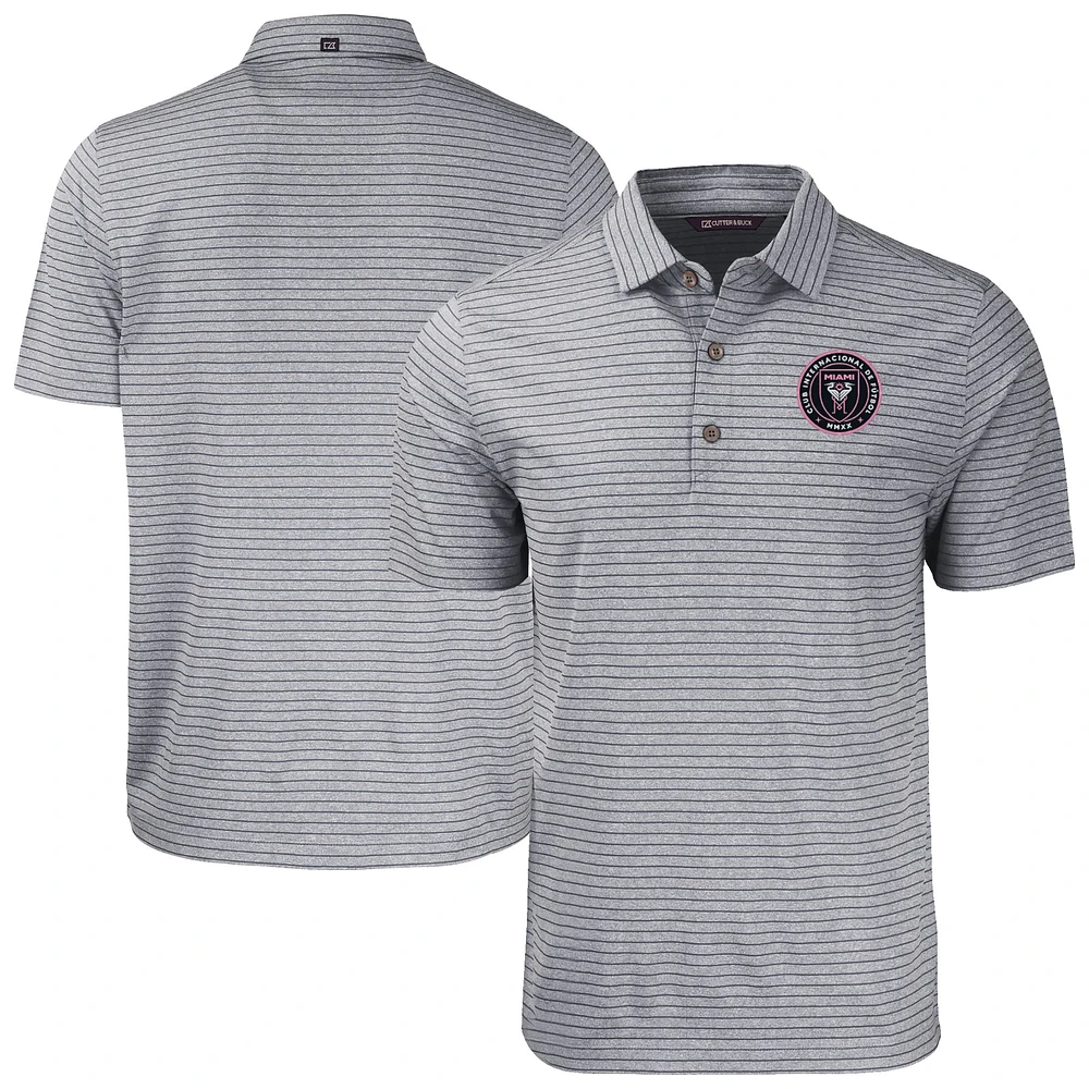 Men's Cutter & Buck Heather Black Inter Miami CF Big Tall Forge Eco Stripe Stretch Recycled Polo
