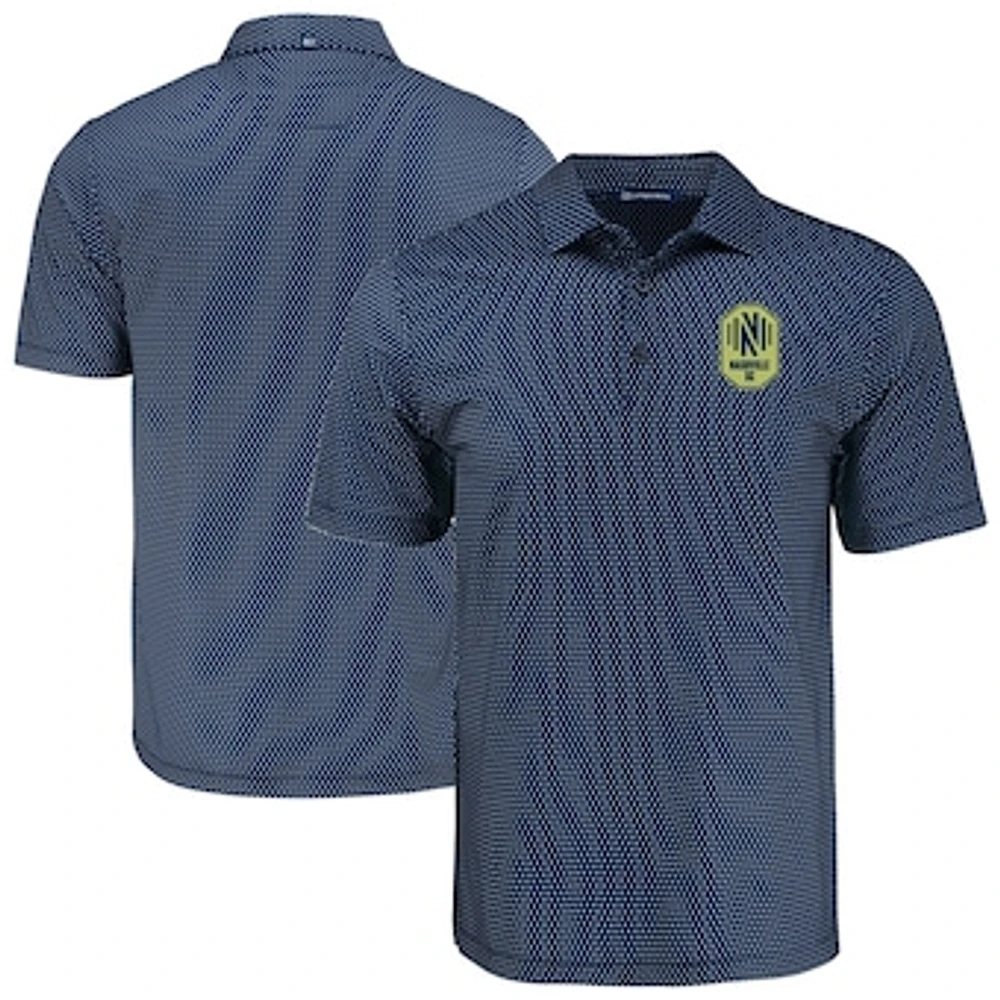 Men's Cutter & Buck Navy Nashville SC Big Tall Pike Eco Shadow Check Print Recycled Polo