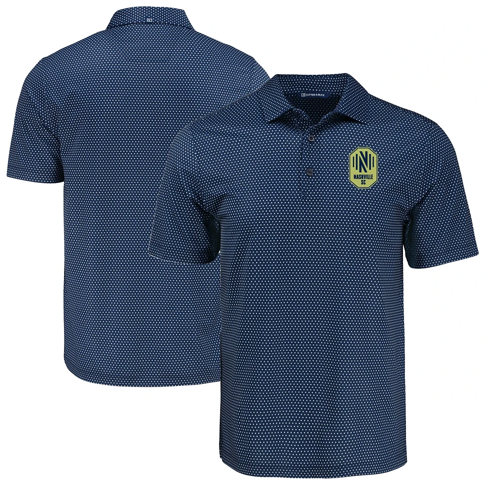 Men's Cutter & Buck Navy Nashville SC Big Tall Pike Eco Shadow Check Print Recycled Polo