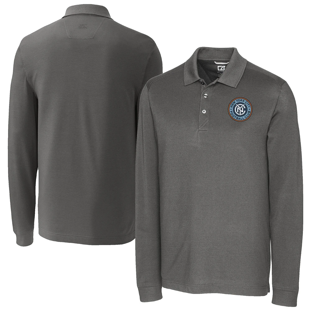 Men's Cutter & Buck New York City FC Big Tall Advantage Eco Tri-Blend Pique Long Sleeve Polo