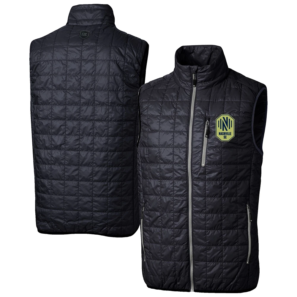Men's Cutter & Buck Navy Nashville SC Big Tall Rainier PrimaLoft Eco Insulated Full-Zip Puffer Vest