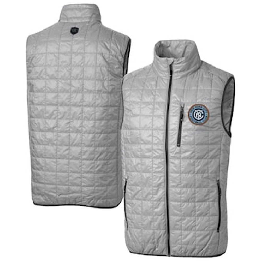 Men's Cutter & Buck Gray New York City FC Big Tall Rainier PrimaLoft Eco Insulated Full-Zip Puffer Vest