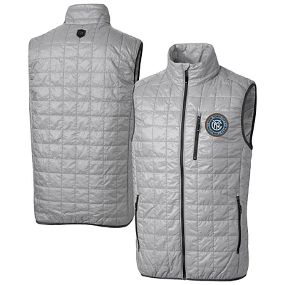Men's Cutter & Buck Gray New York City FC Big Tall Rainier PrimaLoft Eco Insulated Full-Zip Puffer Vest