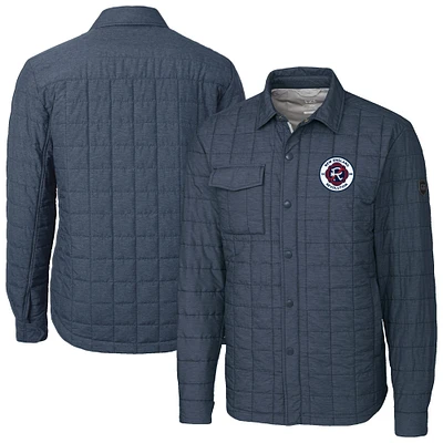 Men's Cutter & Buck Anthracite New England Revolution Big Tall Rainier PrimaLoft Eco Insulated Full-Snap Quilted Shirt Jacket