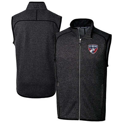 Men's Cutter & Buck Heather Charcoal FC Dallas Big Tall Mainsail Sweater-Knit Full-Zip Vest