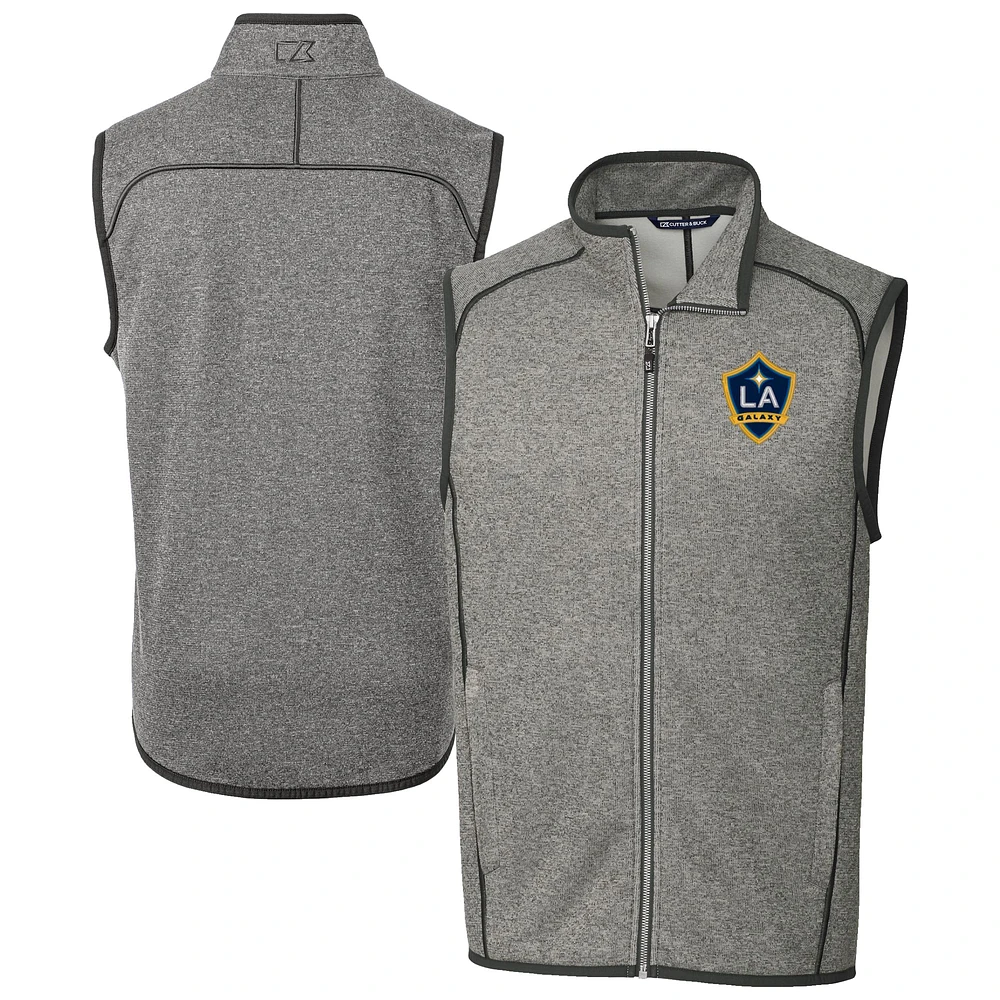 Men's Cutter & Buck Heather Gray LA Galaxy Big Tall Mainsail Sweater-Knit Full-Zip Vest