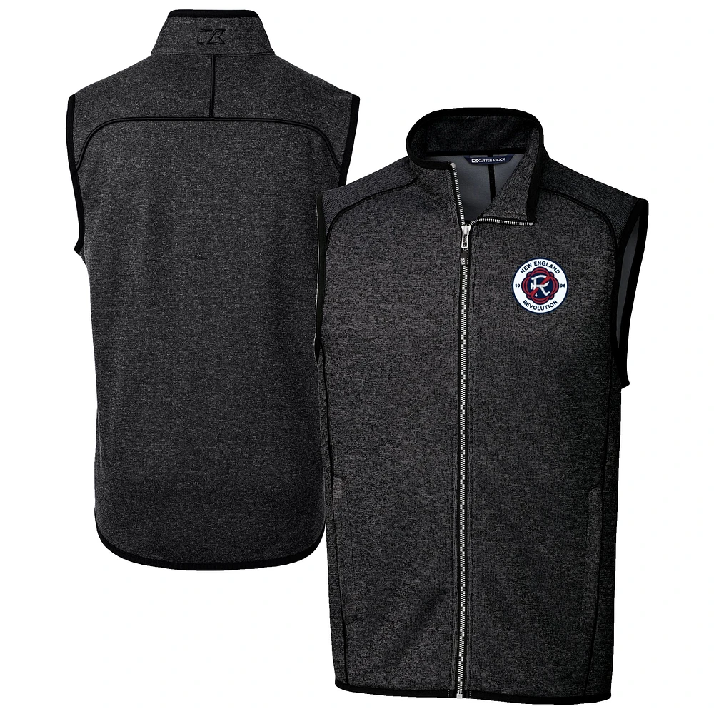 Men's Cutter & Buck Heather Charcoal New England Revolution Big Tall Mainsail Sweater-Knit Full-Zip Vest