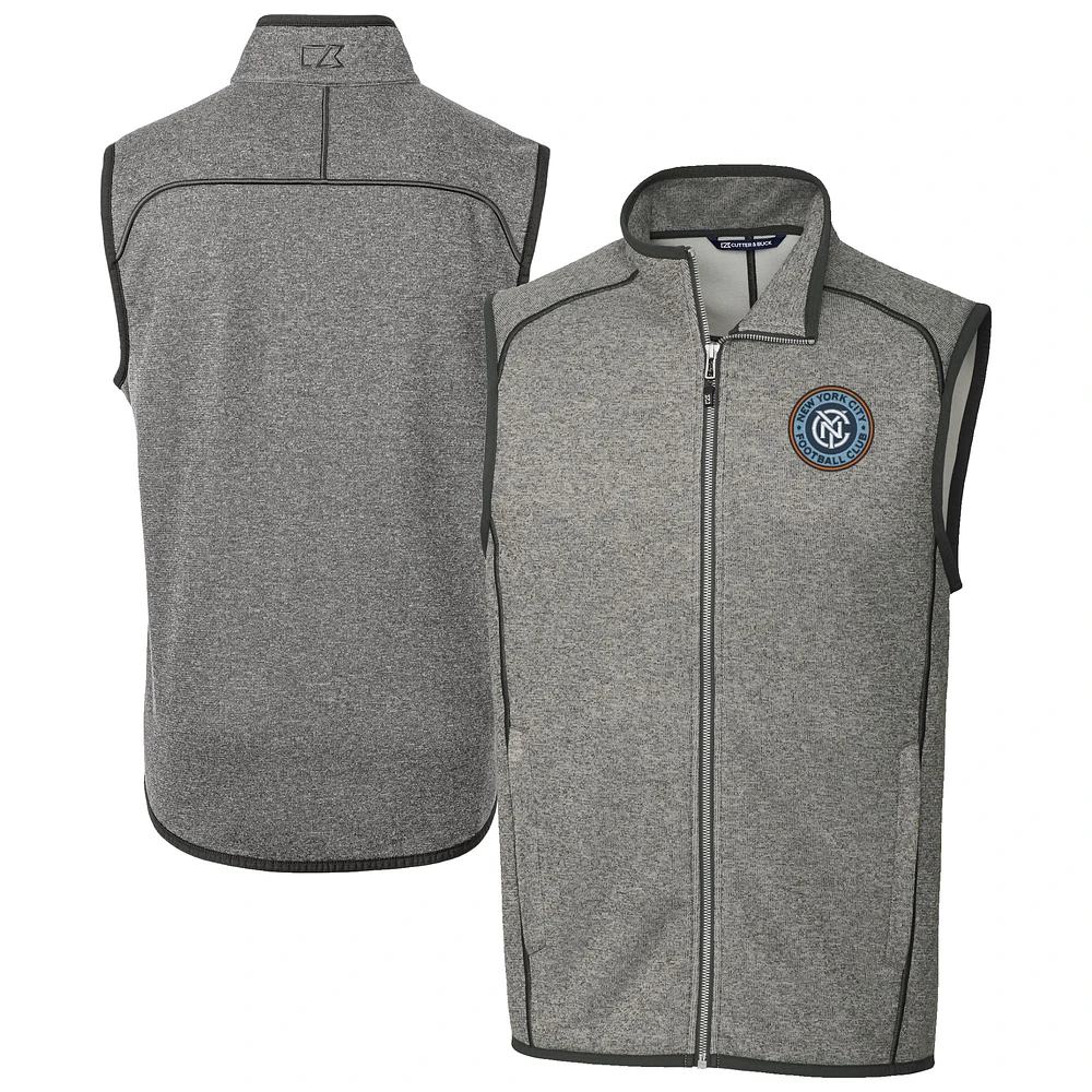 Men's Cutter & Buck Heather Gray New York City FC Big Tall Mainsail Sweater-Knit Full-Zip Vest