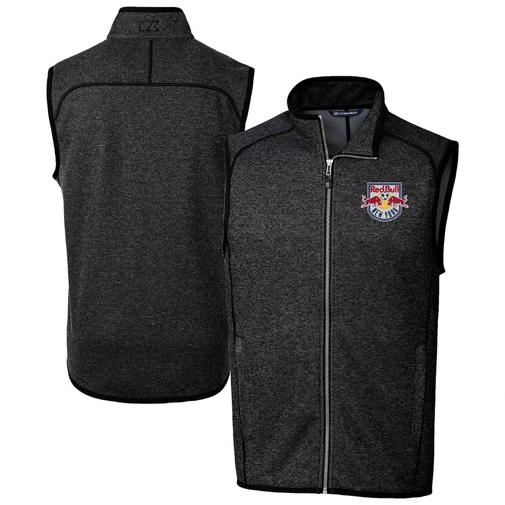 Men's Cutter & Buck Heather Charcoal New York Red Bulls Big Tall Mainsail Sweater-Knit Full-Zip Vest