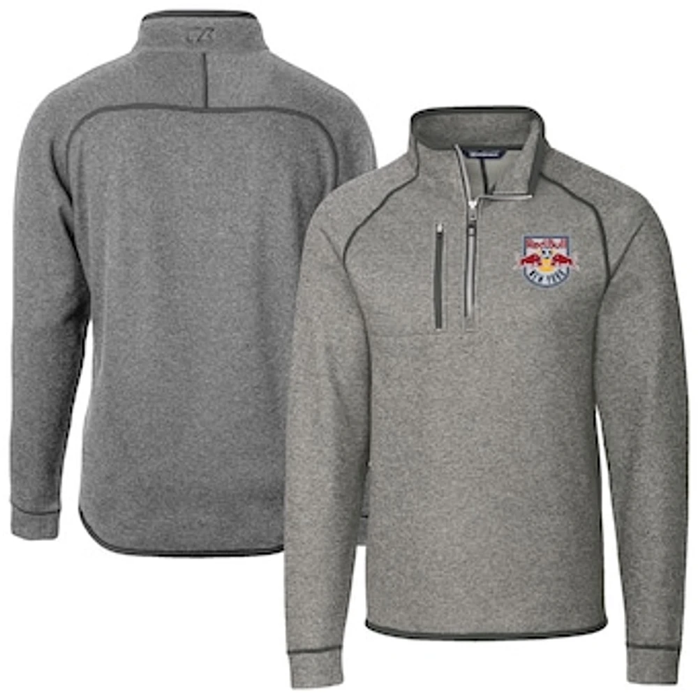 Men's Cutter & Buck Heather Gray New York Red Bulls Big Tall Mainsail Sweater-Knit Half-Zip Pullover Top