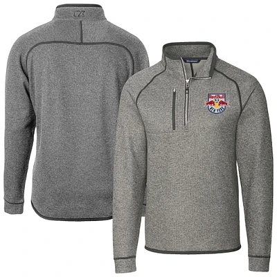 Men's Cutter & Buck Heather Gray New York Red Bulls Big Tall Mainsail Sweater-Knit Half-Zip Pullover Top