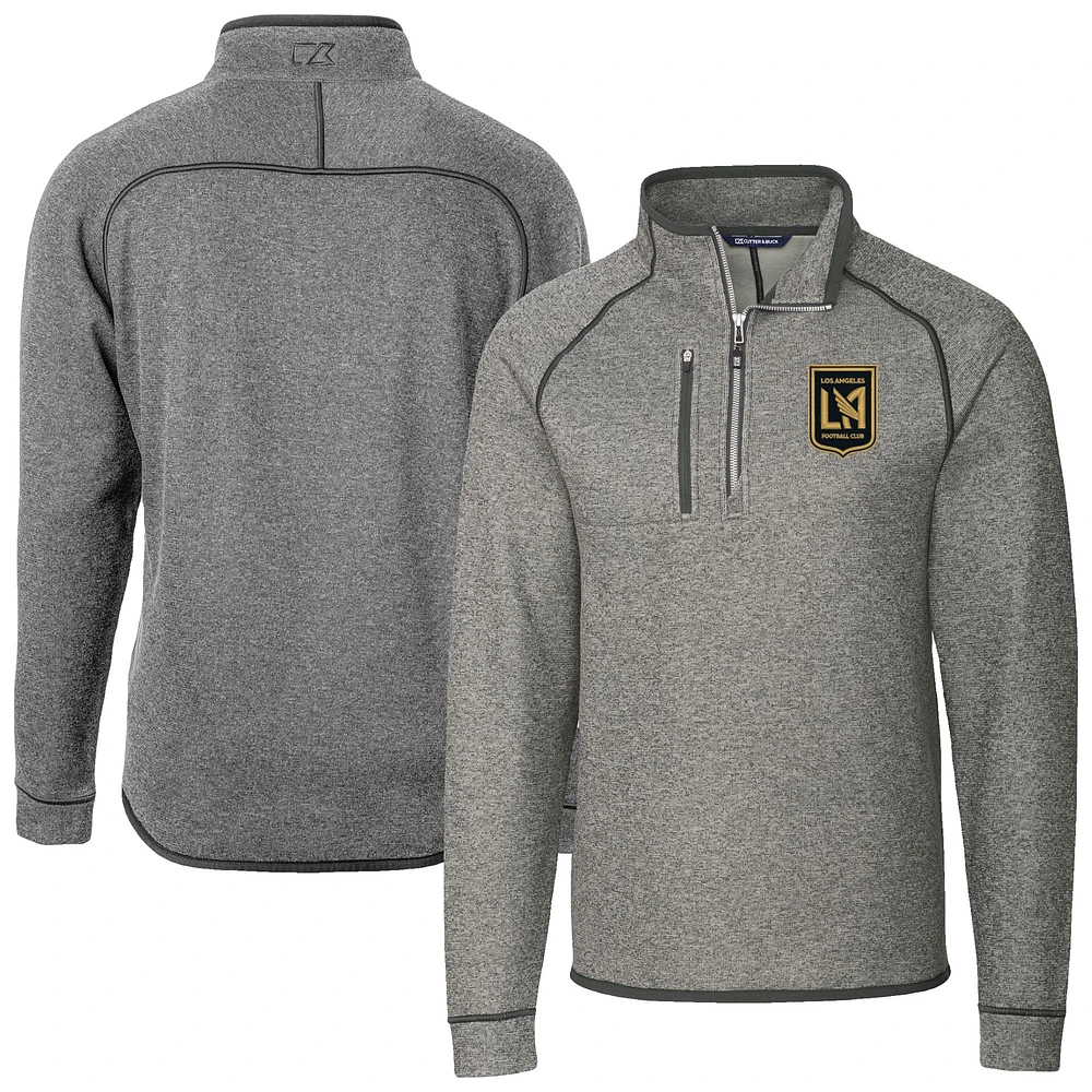 Men's Cutter & Buck Heather Gray LAFC Big Tall Mainsail Sweater-Knit Half-Zip Pullover Top