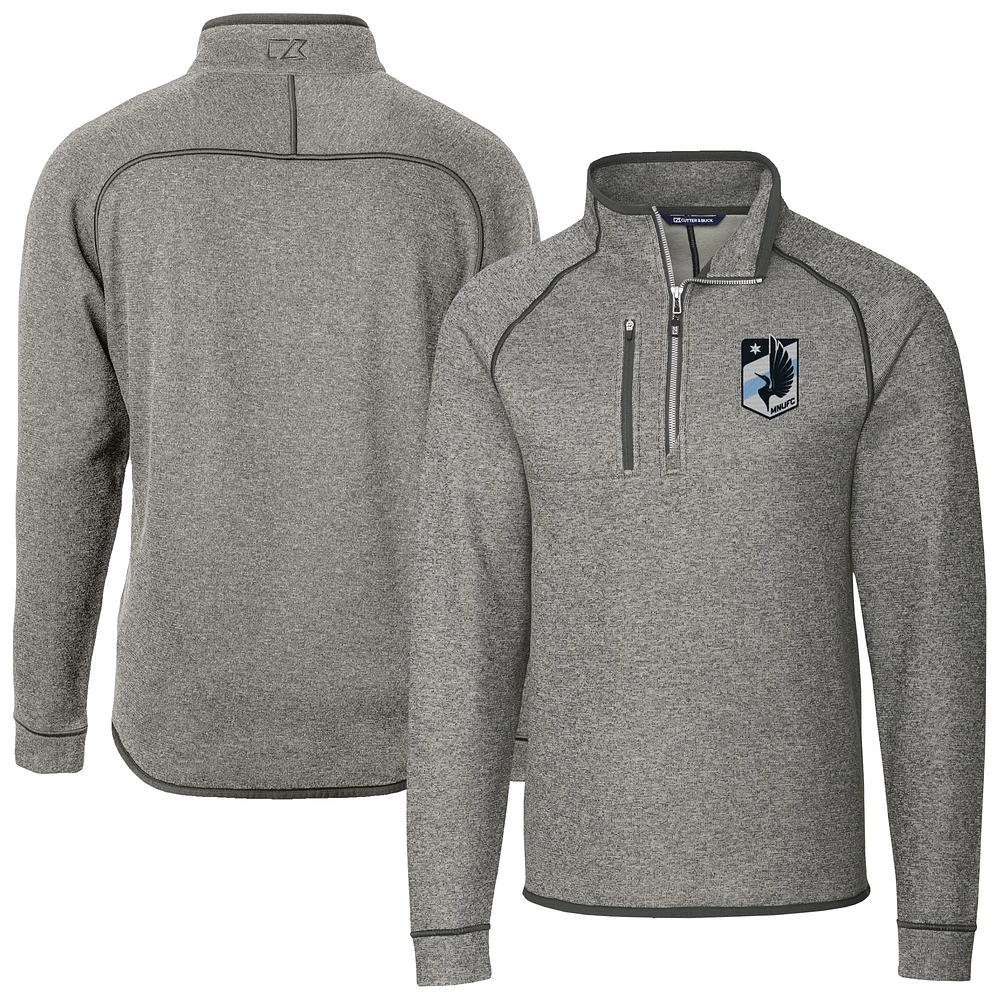Men's Cutter & Buck Heather Gray Minnesota United FC Big Tall Mainsail Sweater-Knit Half-Zip Pullover Top